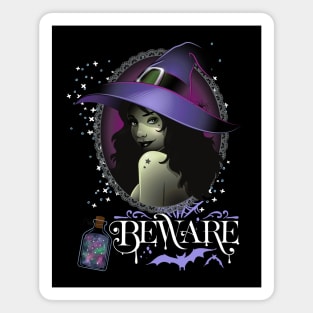 Magic Witch Tarot cards Beware potion witchy hat Witchcraft astrology Halloween Magnet